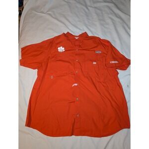 Columbia Clemson Tigers Fishing Shirt Men 2XL Orange PFG Outdoor Button Cotton